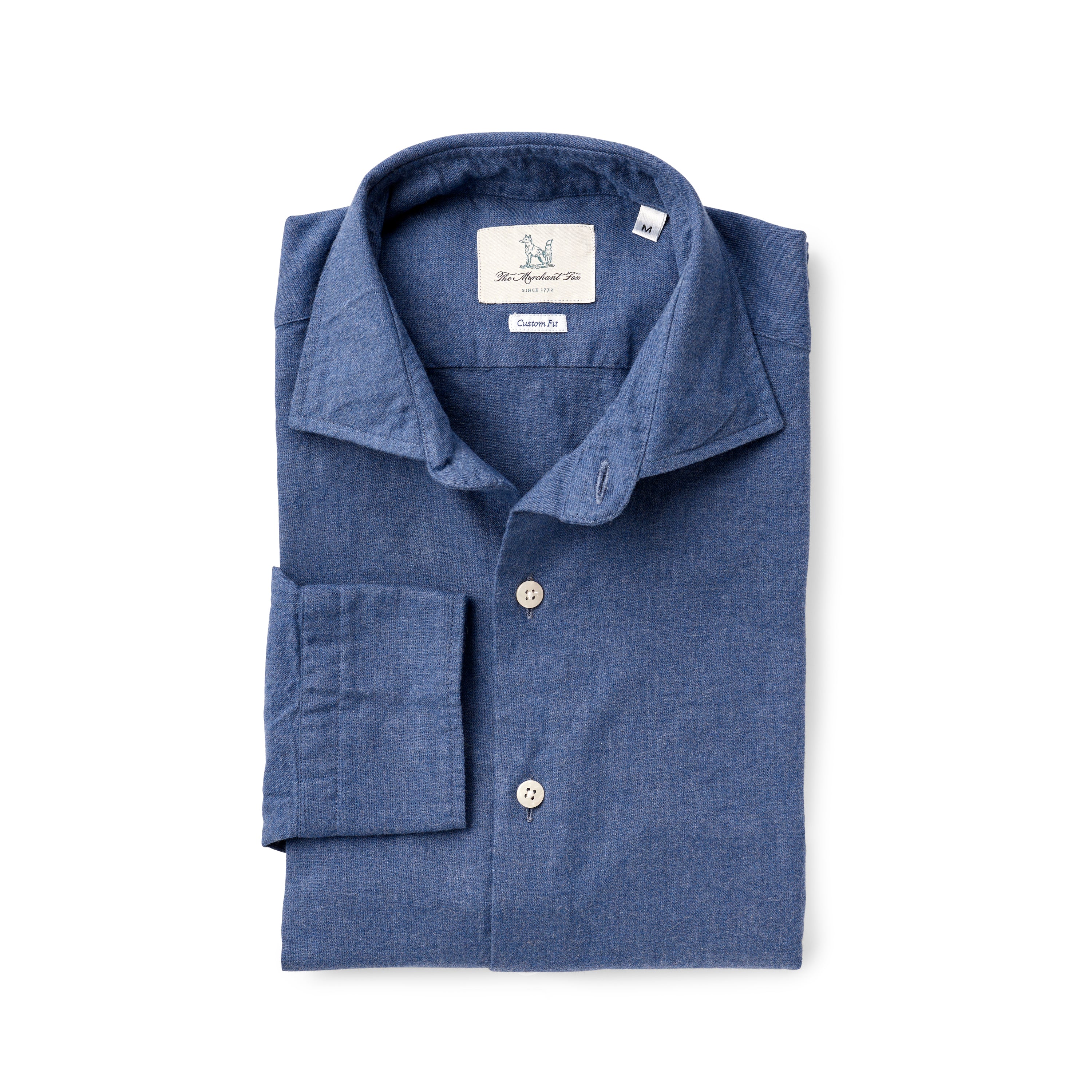 Brushed cotton spread collar shirt in Navy