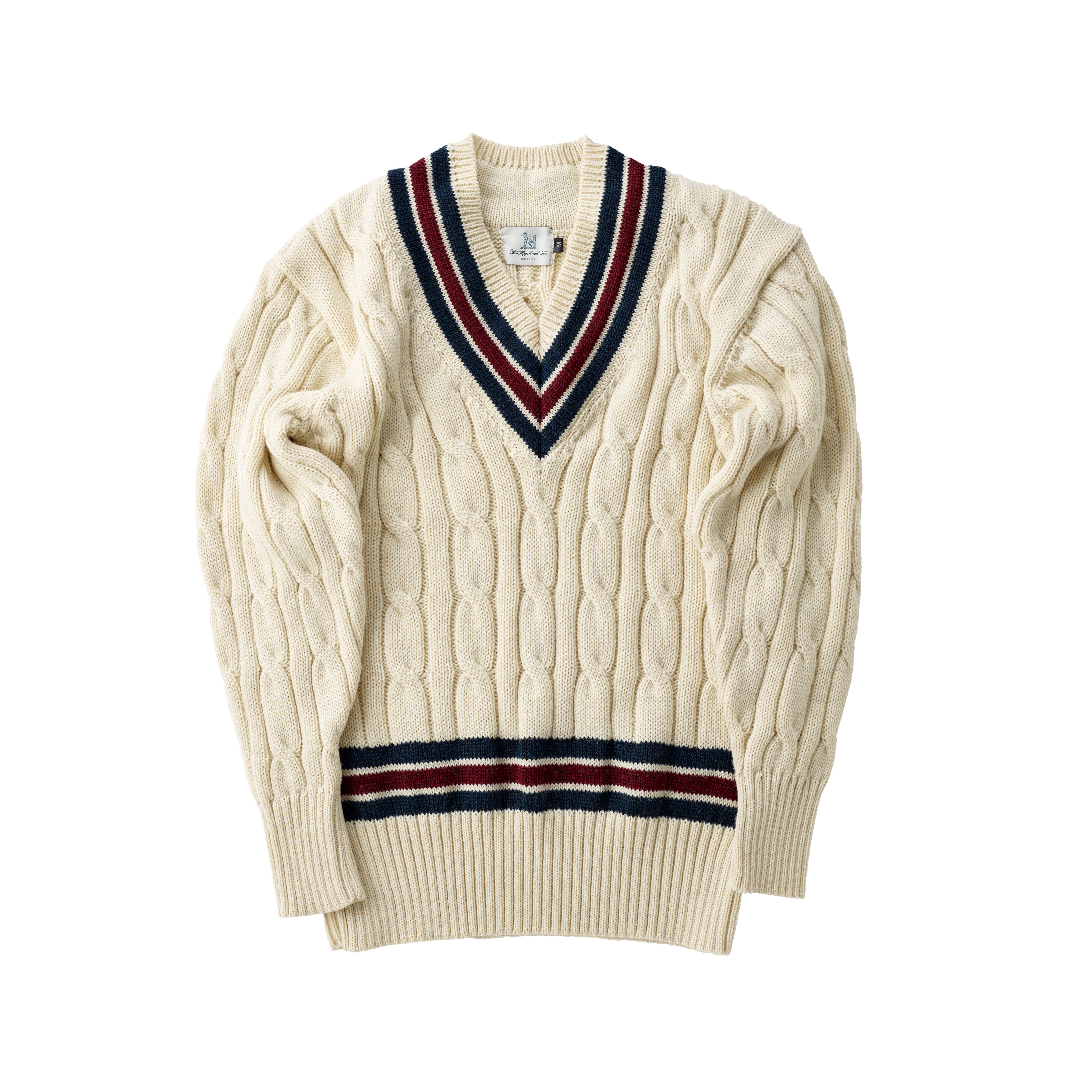 Fox Cricket Club Ecru Sweater with Bowler Green & Bordeaux Stripes