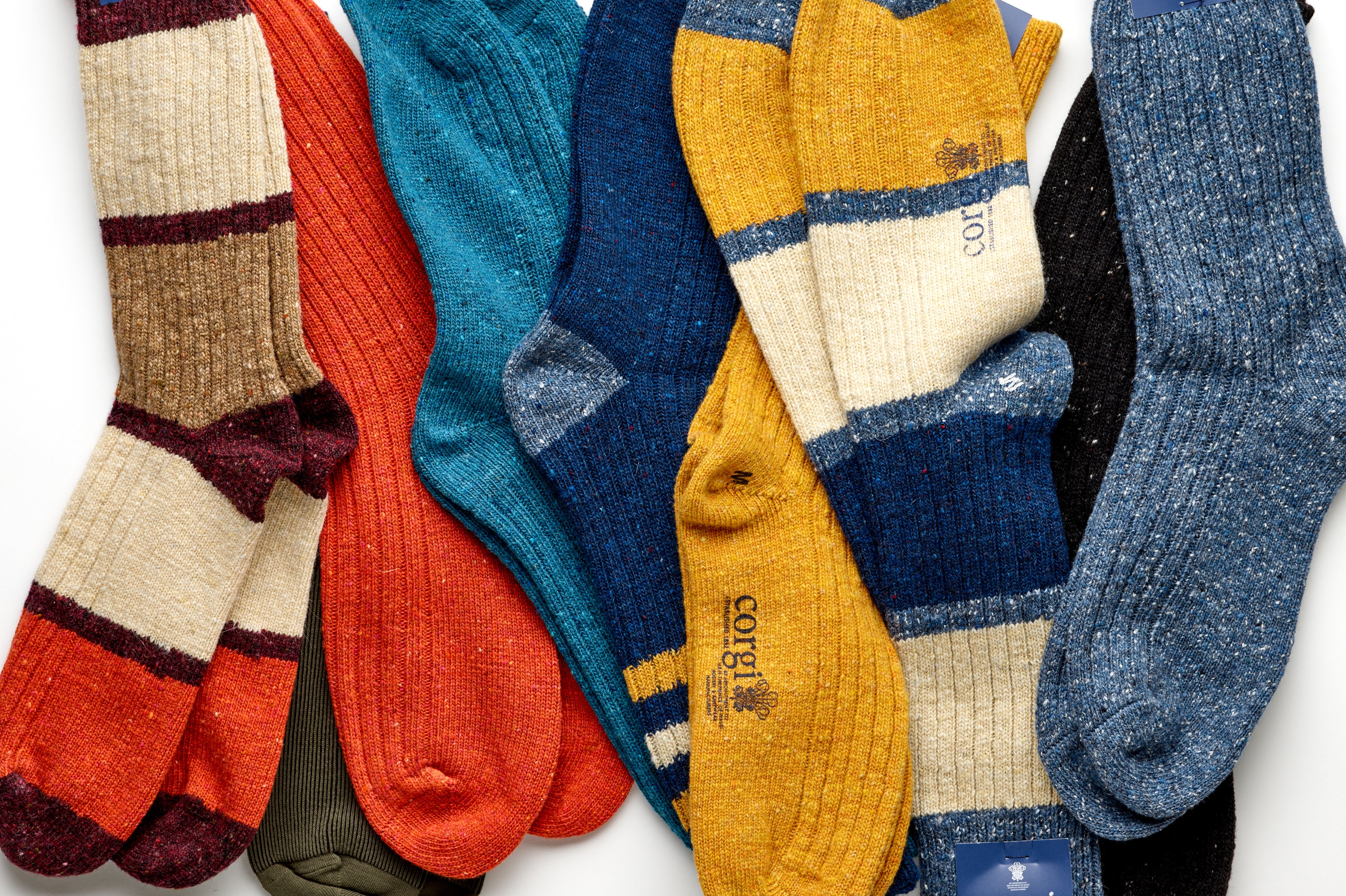 Corgi Colour Block Donegal Wool Socks : Denim