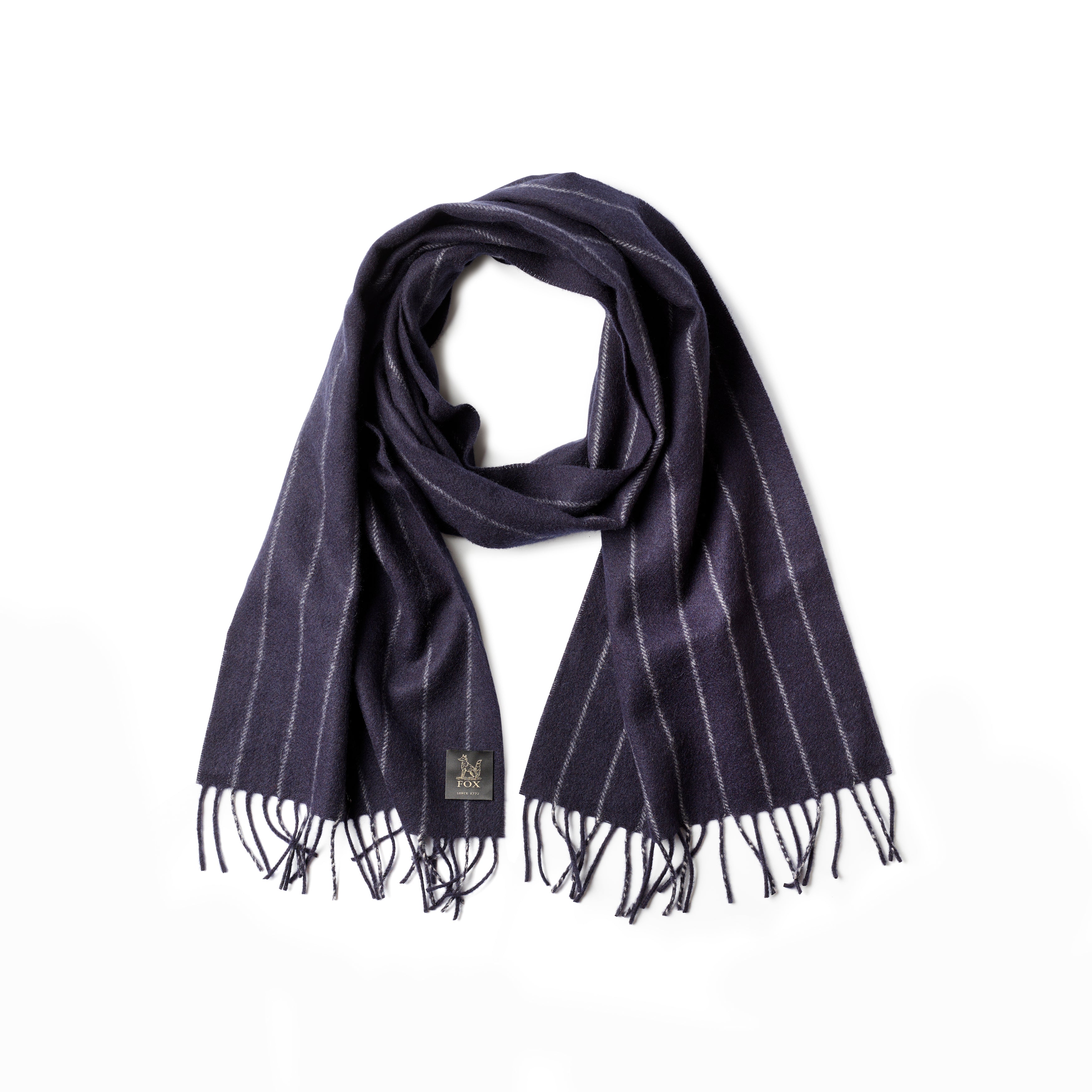 Fox Navy Chalk Stripe Cashmere Scarf