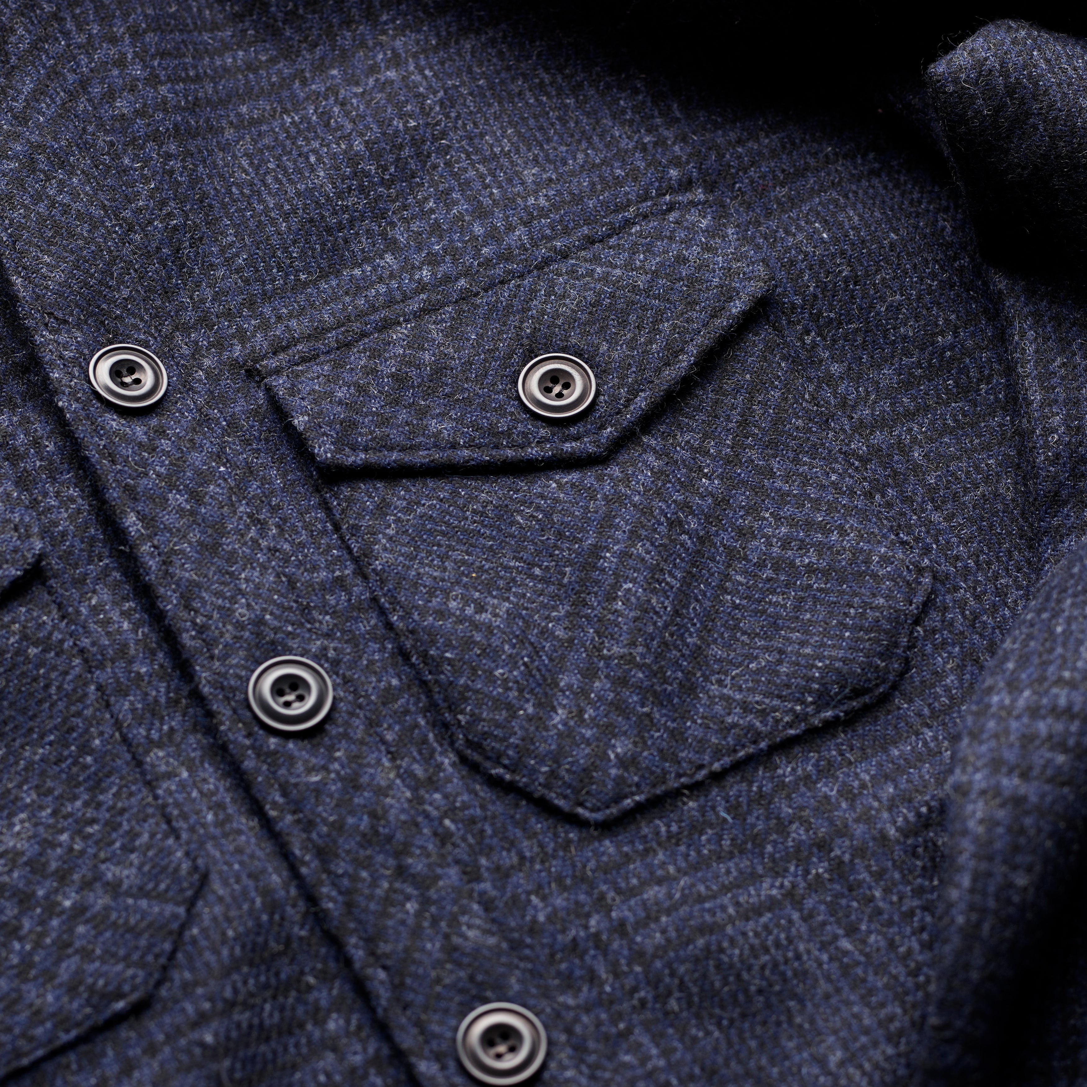 Fox Tweed Indigo and Black Ink Prince of Wales Overshirt