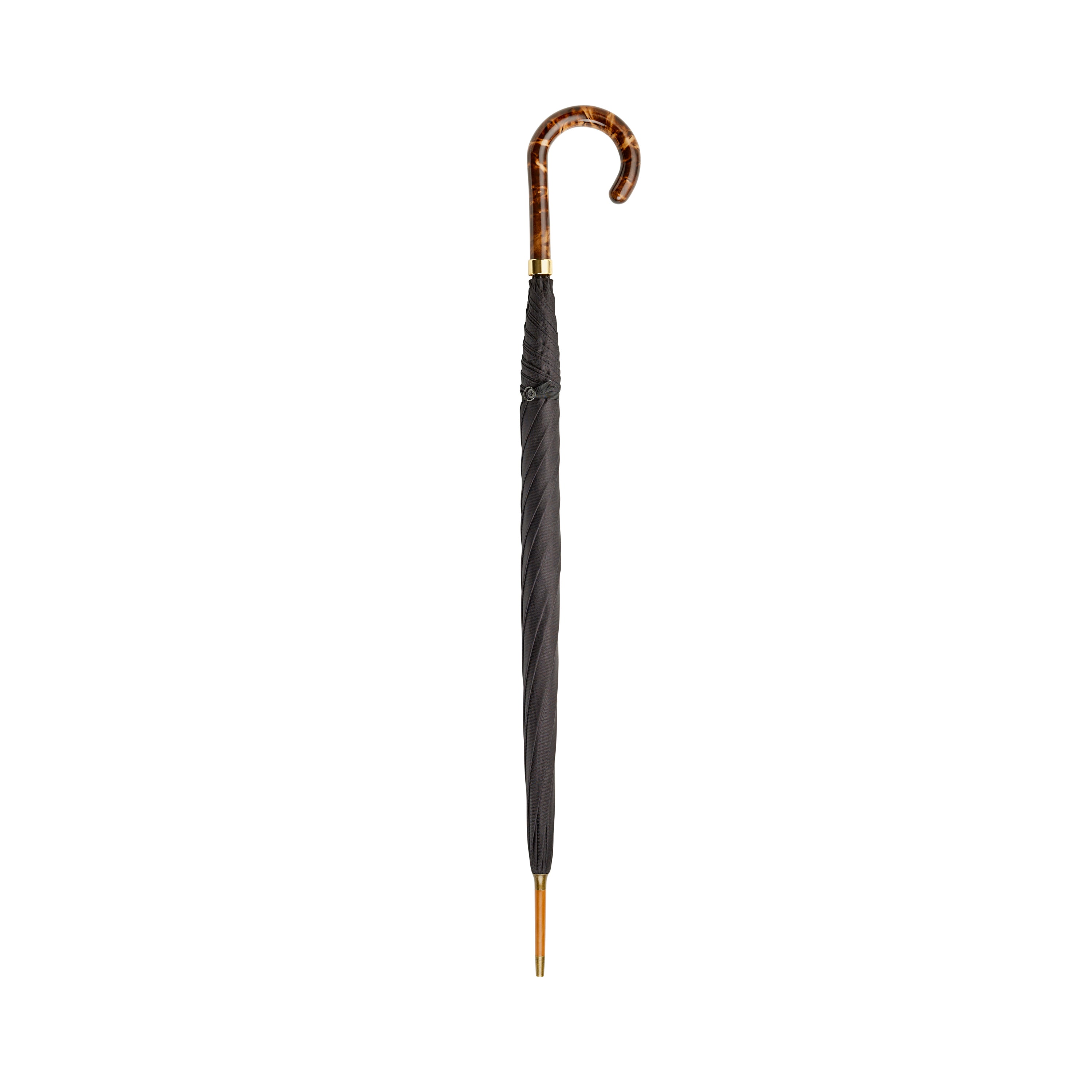 Fox Umbrellas Brindle Maple Gloss Handle Black Herringbone Umbrella