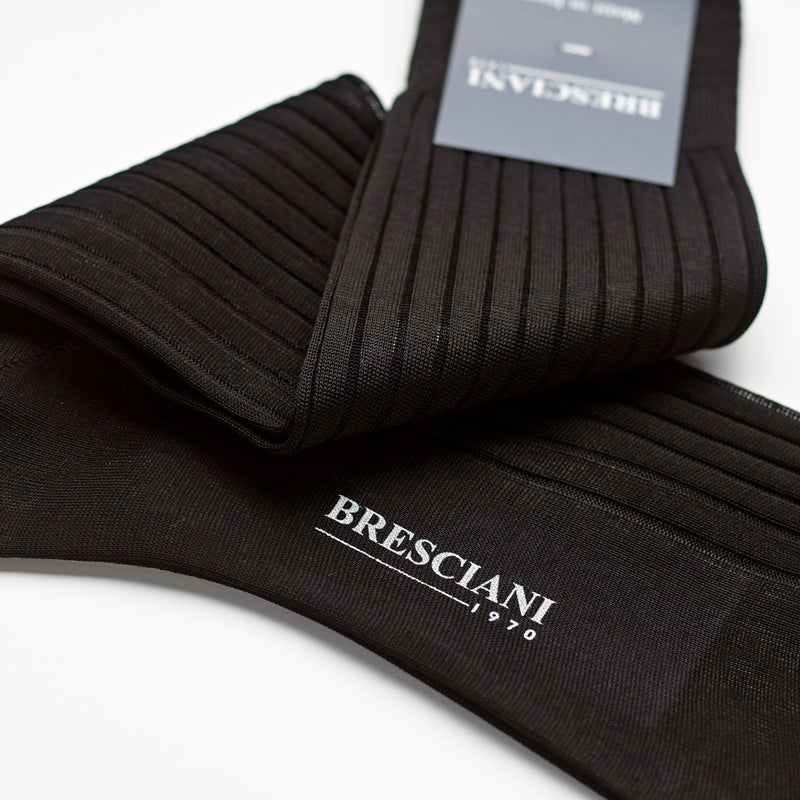 Bresciani Mens Short Sock with Narrow Rib:  Black