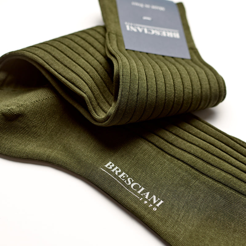 Bresciani Mens Short Sock: Khaki Green
