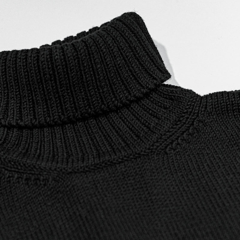 Racing Driver Knitted Roll Neck Jumper in Black