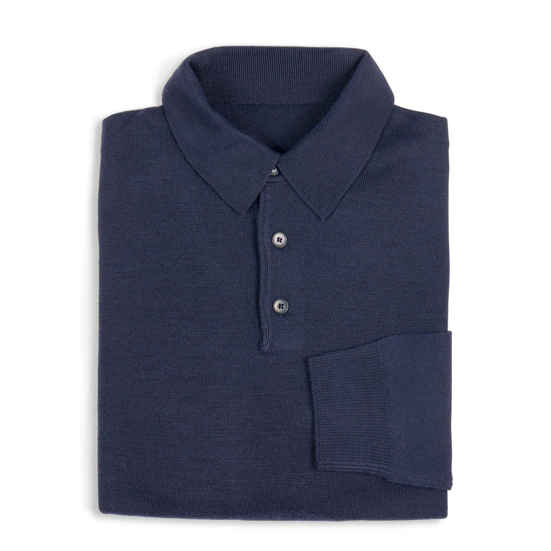 Midnight Merino Wool 3-Button Polo Shirt