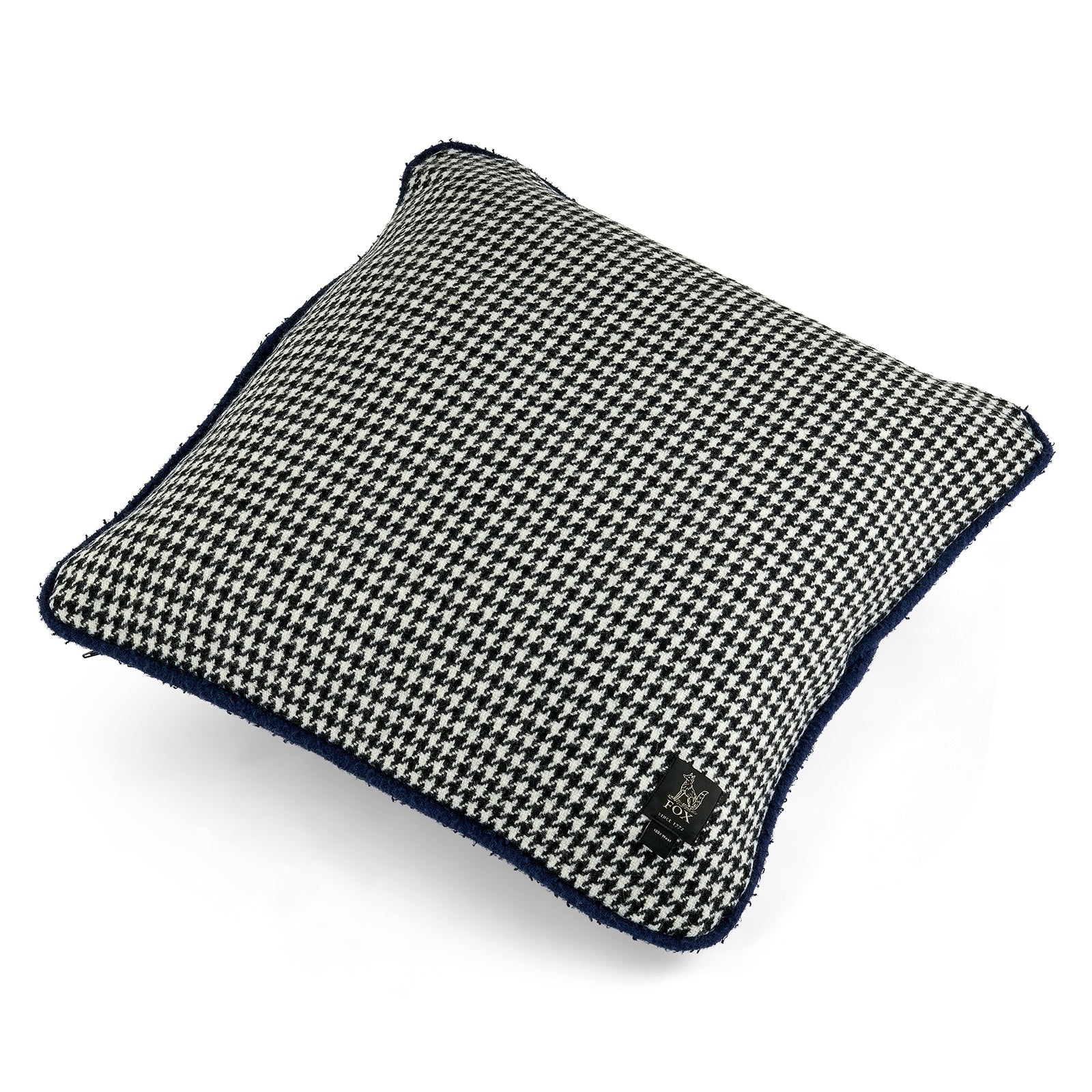 Monochrome Houndstooth with Blue piping Cushion Cover