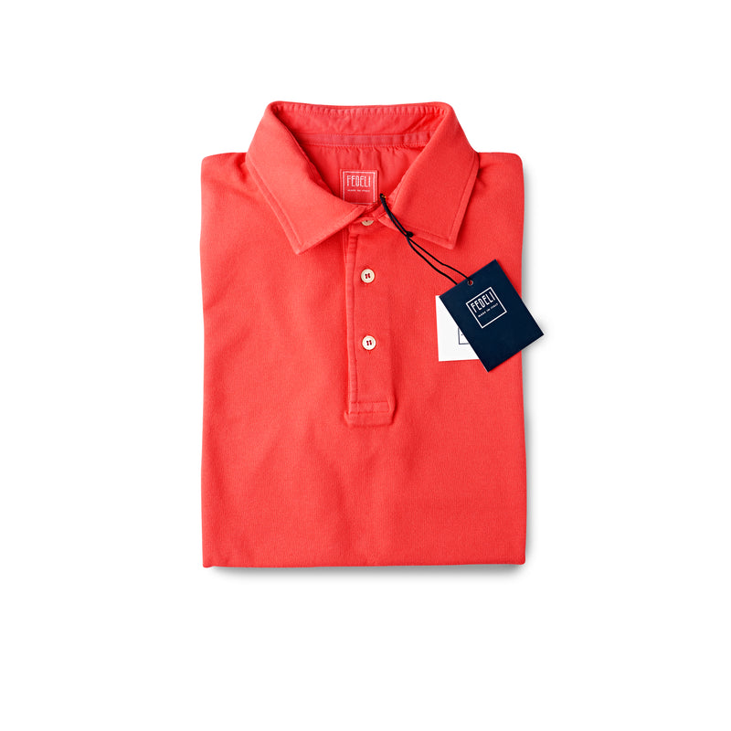 Fedeli Classic Short Sleeve Knitted Pique Polo Shirt Coral