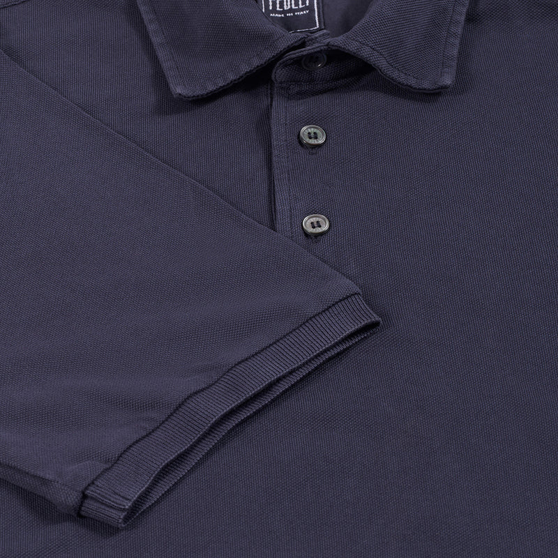 Fedeli Classic Short Sleeve Knitted Piqué Polo Shirt in Midnight Blue
