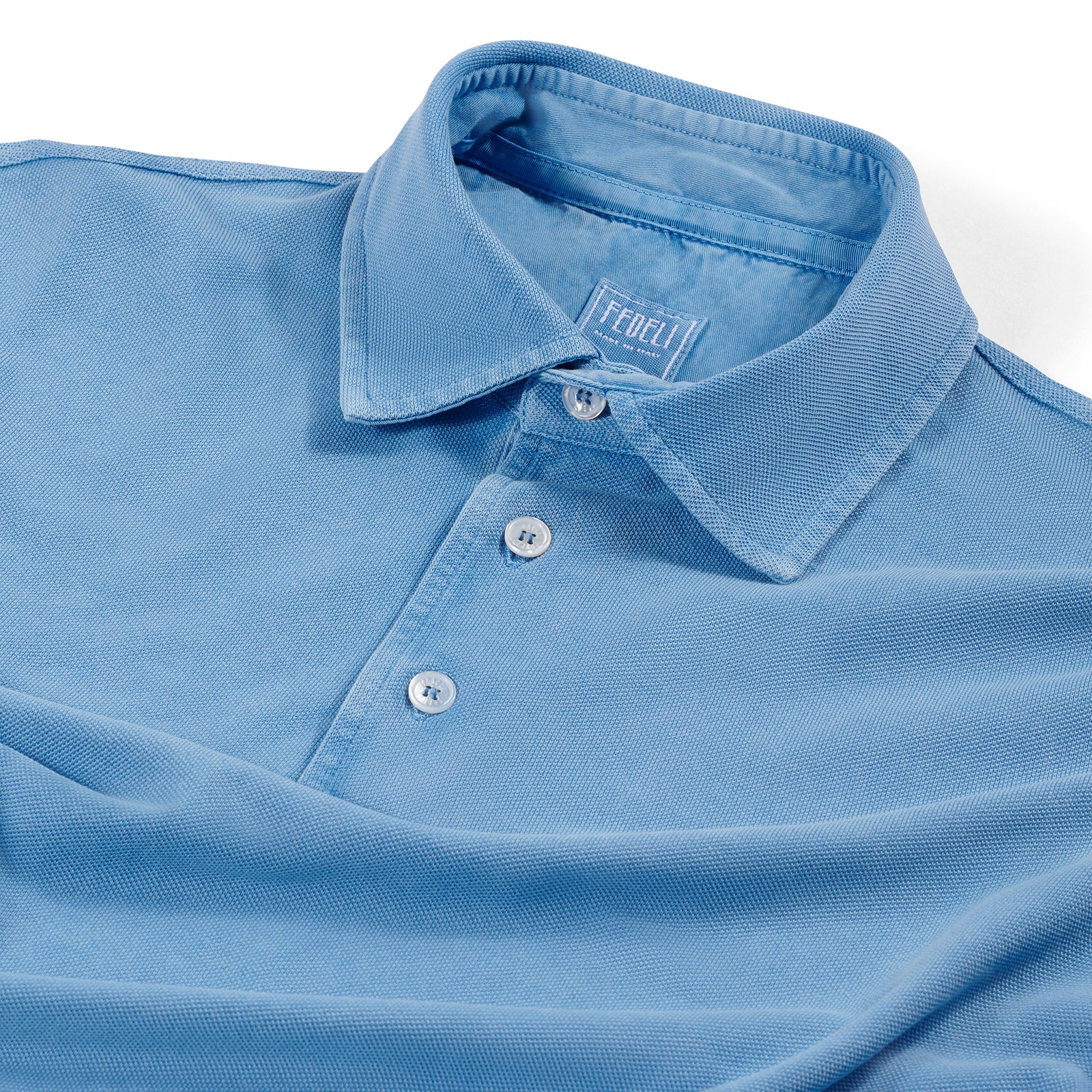 Fedeli Classic Short Sleeve Knitted Piqué Polo Shirt in Sky Blue