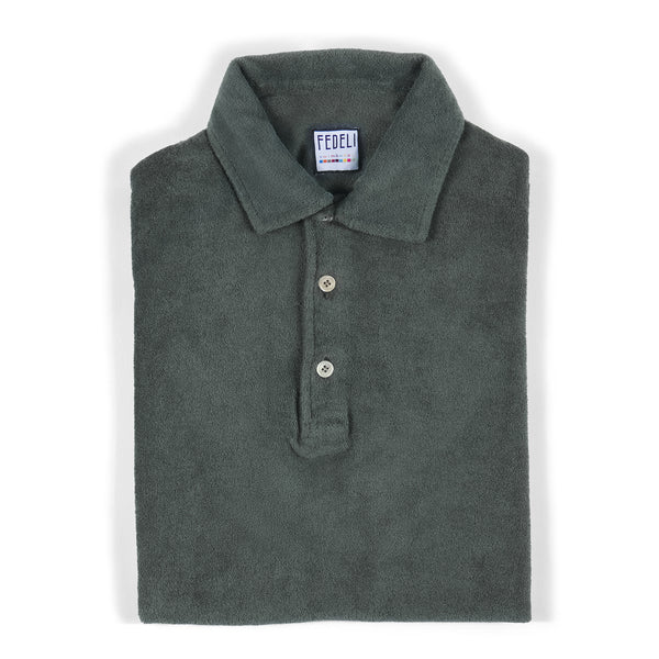 Fedeli Classic Short Sleeve Terrycloth Polo Shirt in Moss