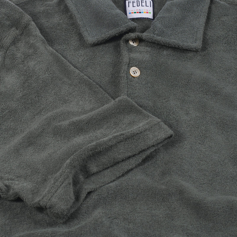 Fedeli Classic Short Sleeve Terrycloth Polo Shirt in Moss