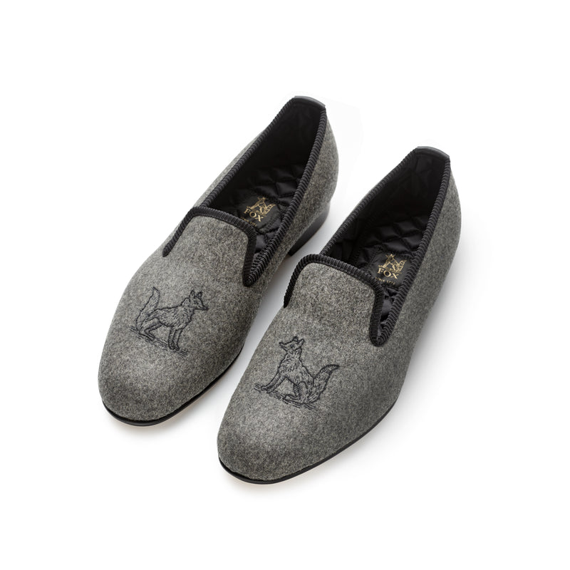 Fox Embroidered Mid Grey Albert Slippers Alternate View