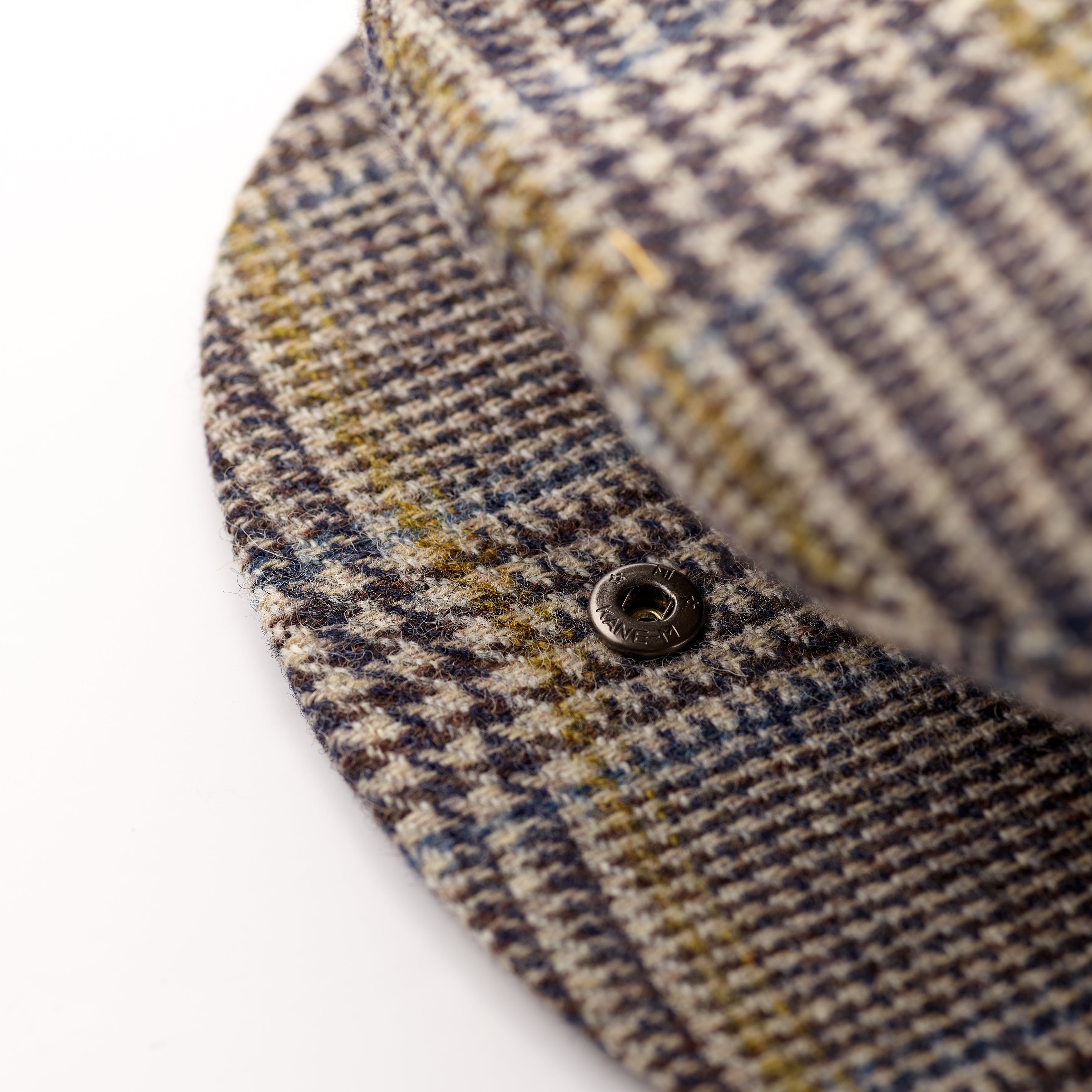 Fox Tweed Cap With Snap Brim In Glen check with Blue and Gold Deco Brim