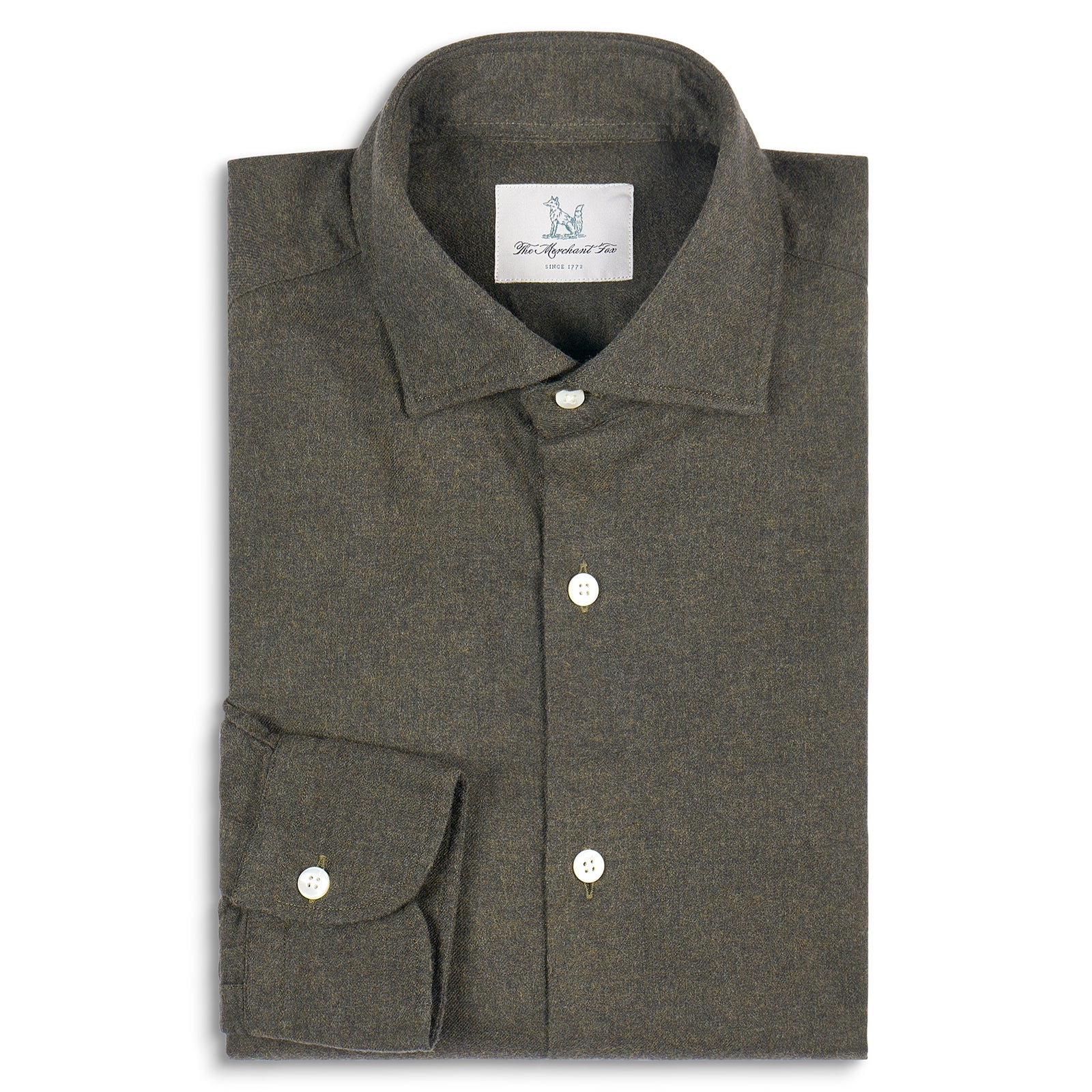 Brushed Cotton Flannel Shirt in  Khaki Green