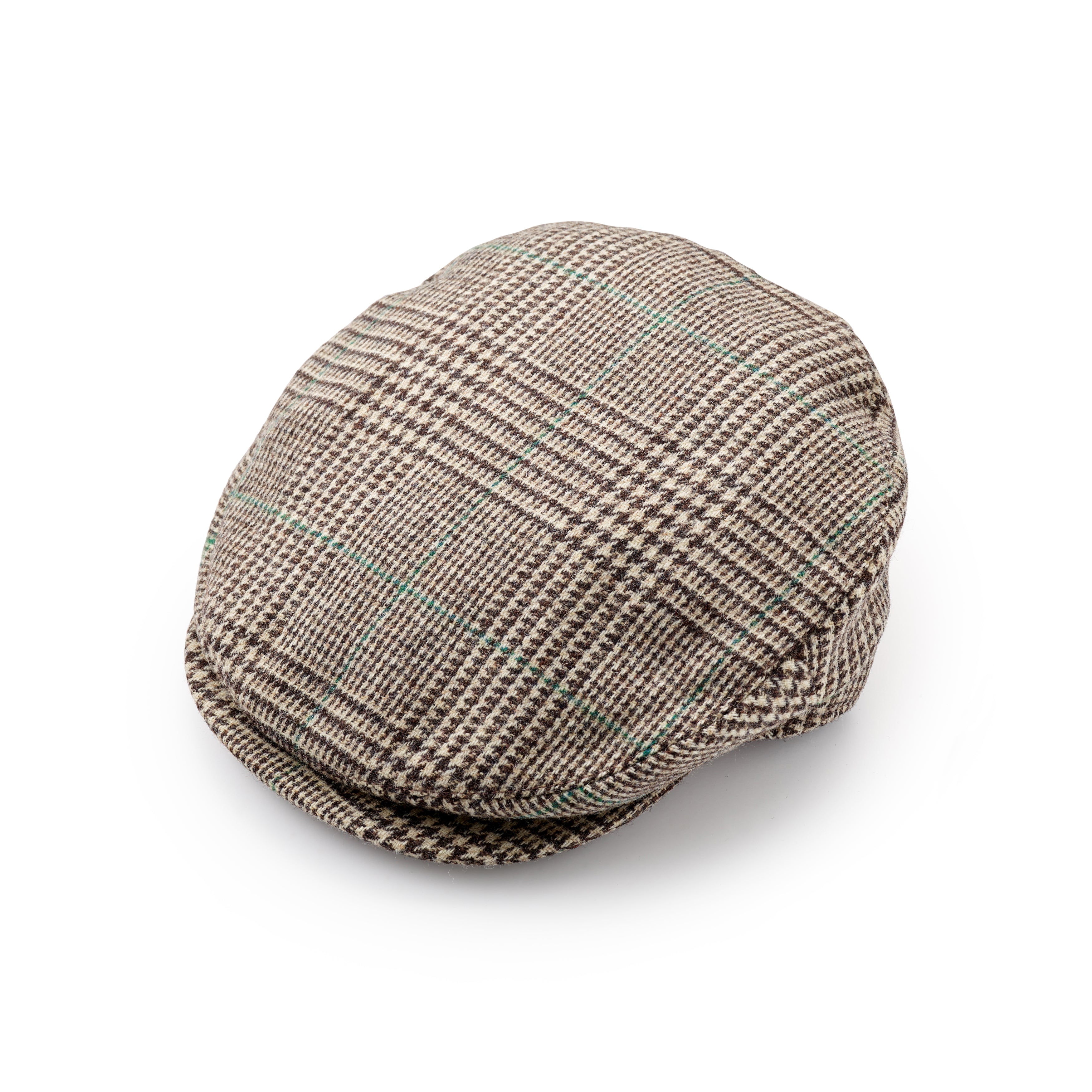 Fox Tweed Cap With Snap Brim In Taupe Prince of Wales with Racing Green