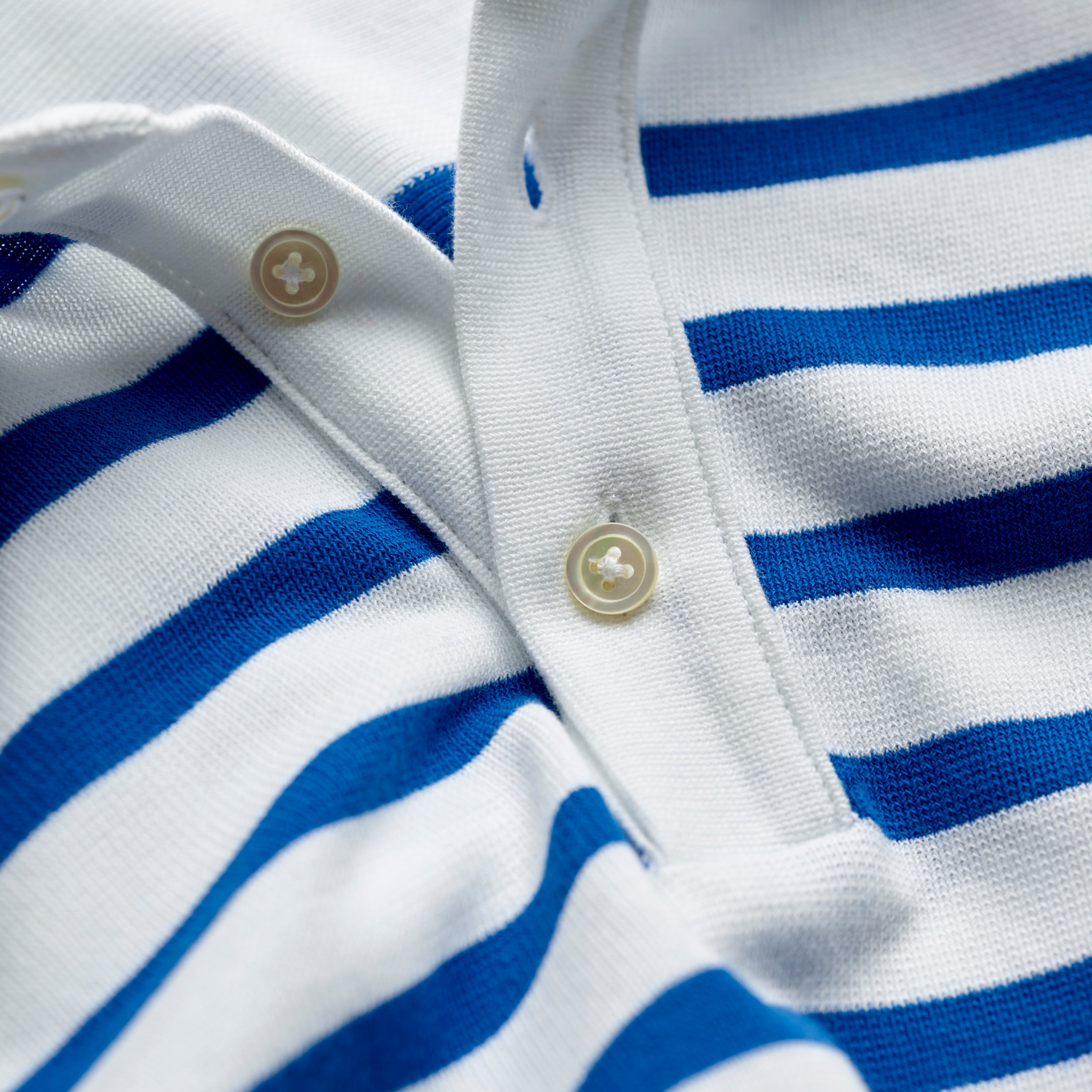 French Stripe Short Sleeve Polo Shirt Blue and White