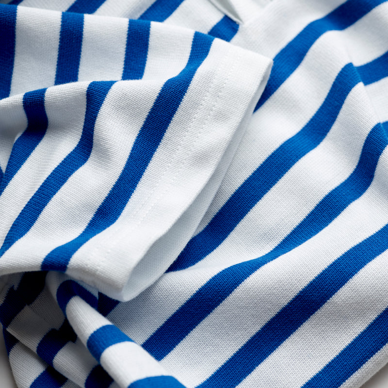 French Stripe Short Sleeve Polo Shirt Blue and White