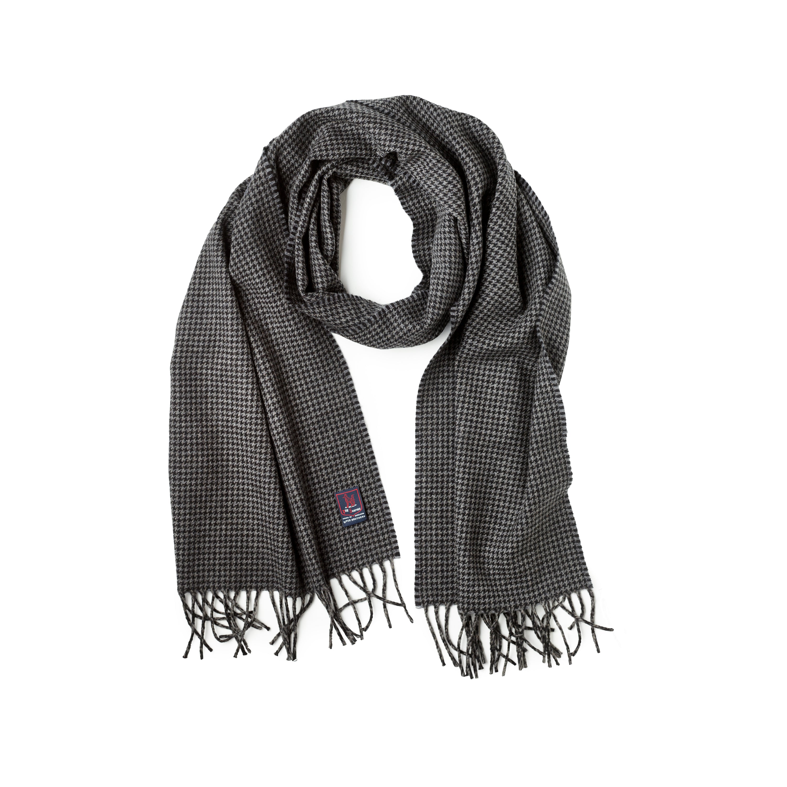 Fox Charcoal Houndstooth Cashmere & Merino Wool Scarf