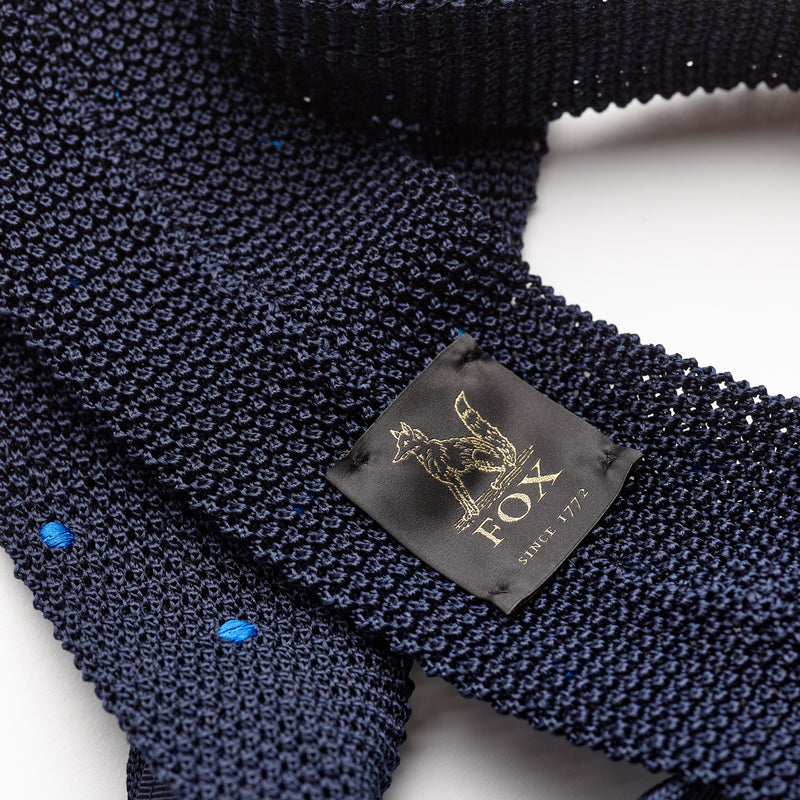 Marine Navy Blue and Sea Blue Polka Dots Silk Knitted Tie
