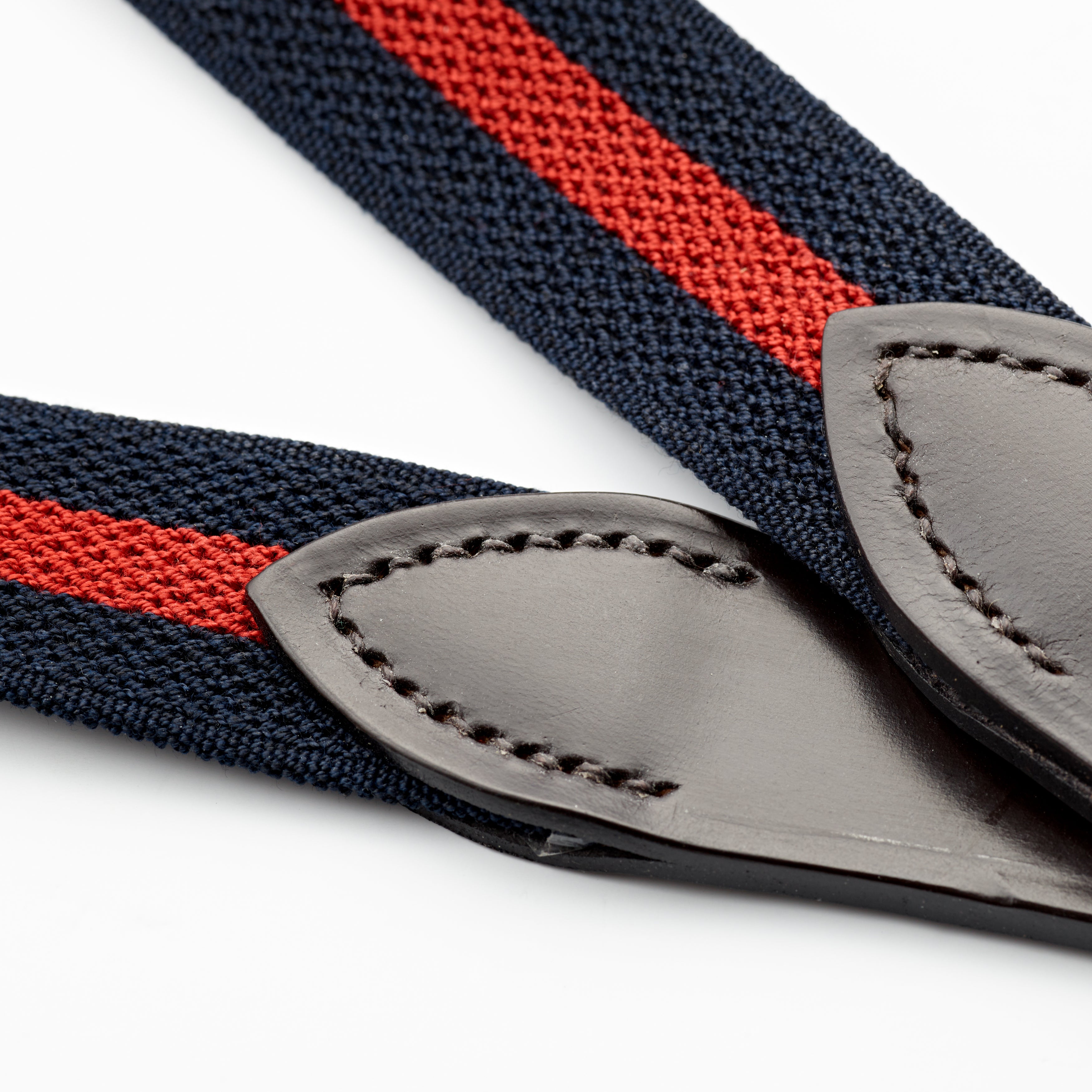 Navy and Red Stripe Belt with Dark Havana Leather Buckle