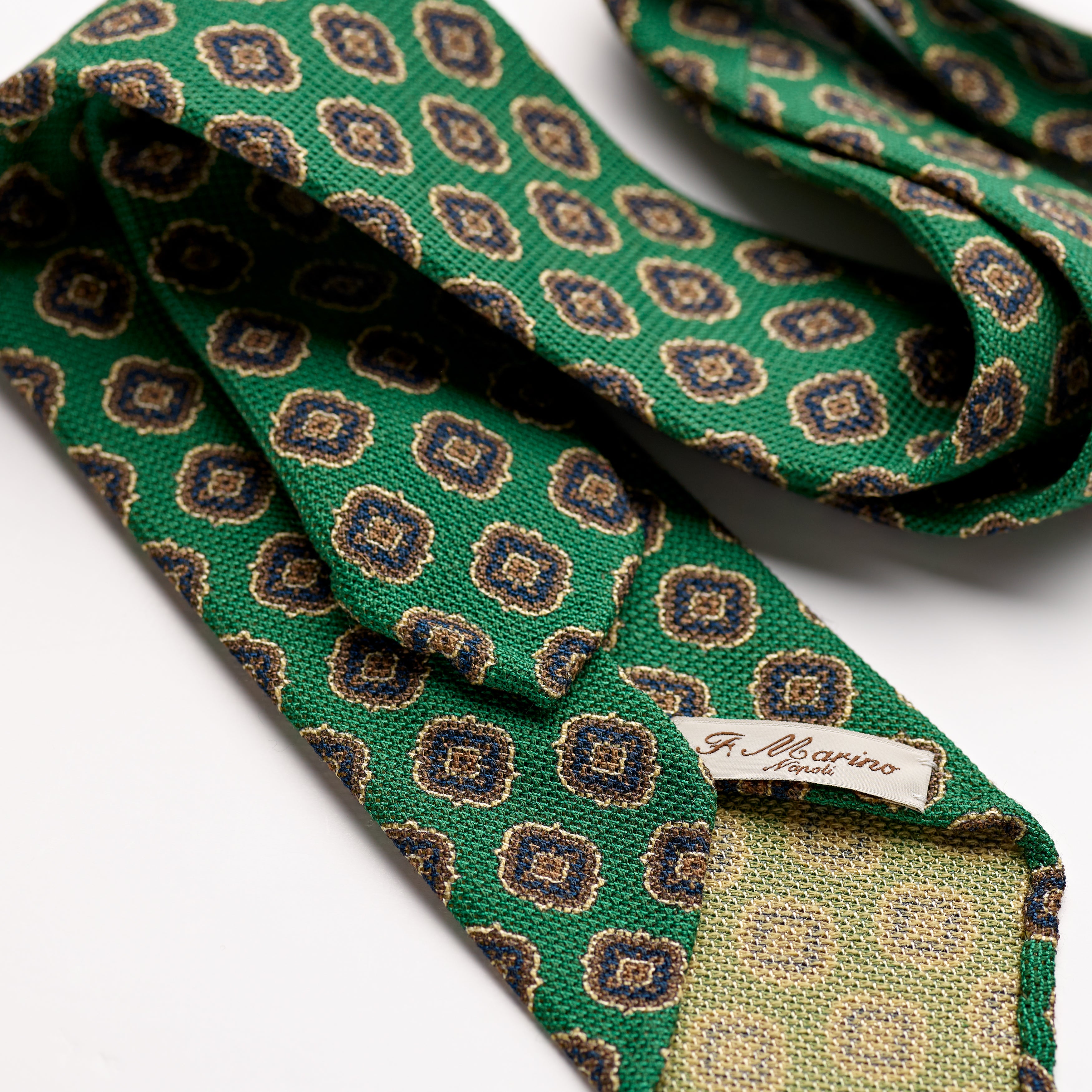 F. Marino 4 Fold emerald Green Wool and Silk Challis Tie