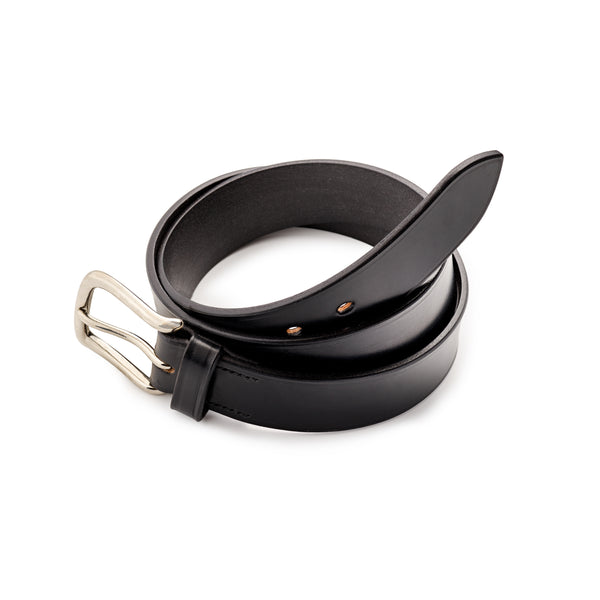 Black Leather Belt with Nickle Buckle