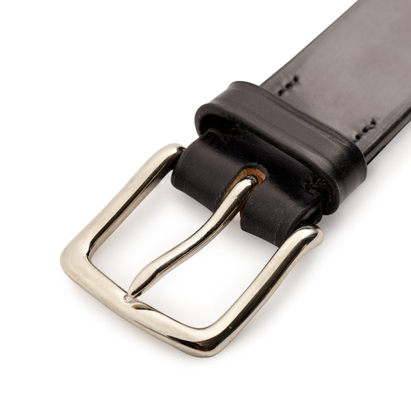 Black Leather Belt with Nickle Buckle Frame