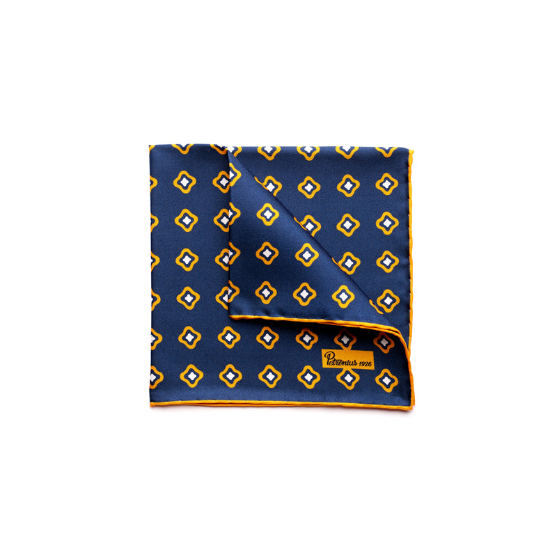 The Merchant Fox Petronius Luxury Handrolled Silk Pocket Square in 100% Silk Geometric Floral Pattern